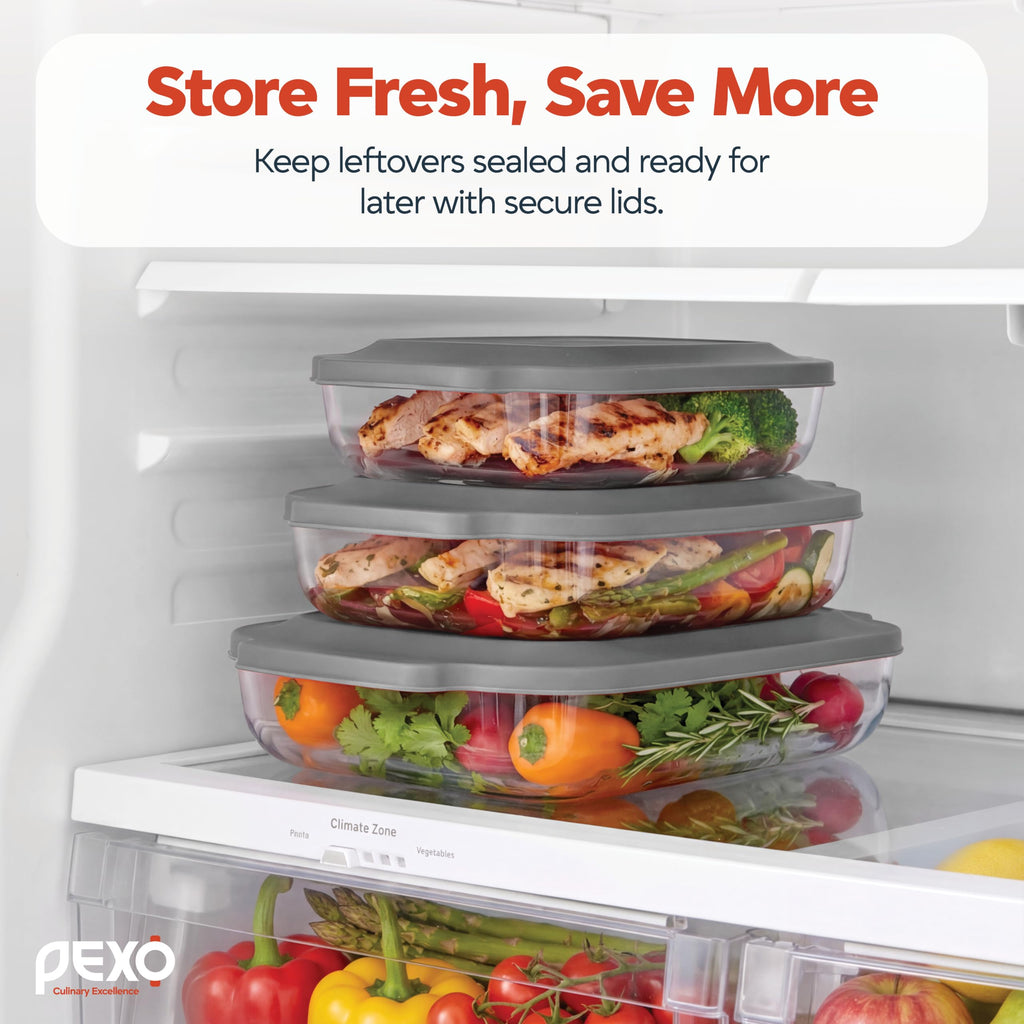 6-Piece Deep Glass Baking Dishes with Lids, Clear Glass Bakeware with Silicone Handles, (2.11QT, 3QT, 4.12QT)