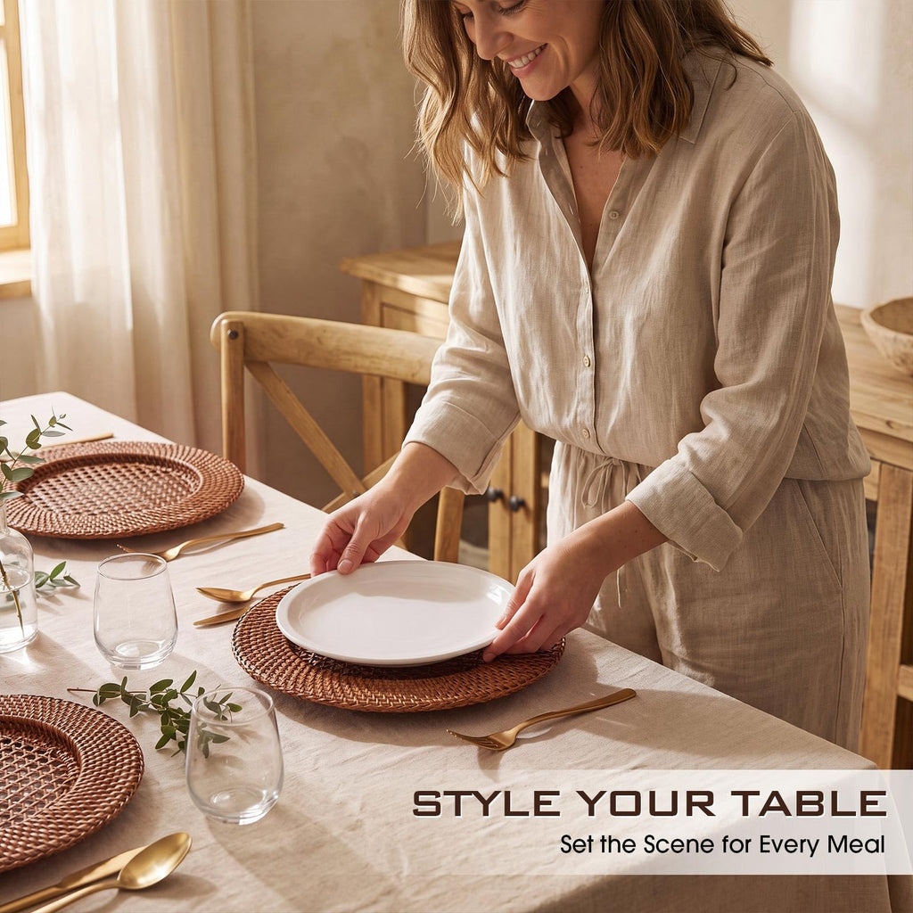 6 Pack 13" Rattan Charger Plate, Dark Brown, Hollow out