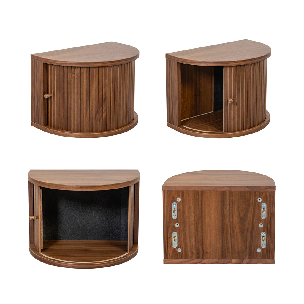 16'' Fully Assembled Floating Nightstand with Storage and Sliding Door - Floating Side Table . Mid Century Modern