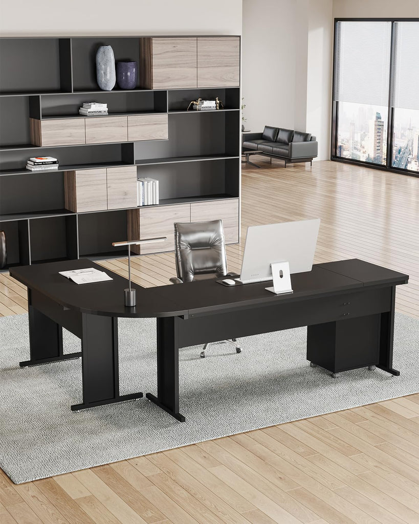 82.67" Long Executive Desk Large L-Shaped Computer Office Desk with 3-Drawer Mobile File Cabinet, Industrial Business