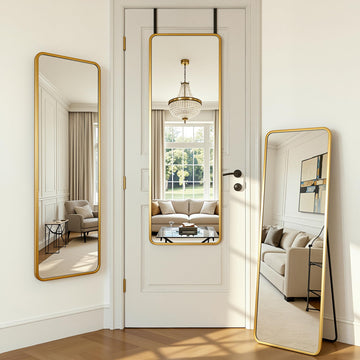 48" x 14" Full Length Over-the-Door Mirror, Hanging Mirror, Gold