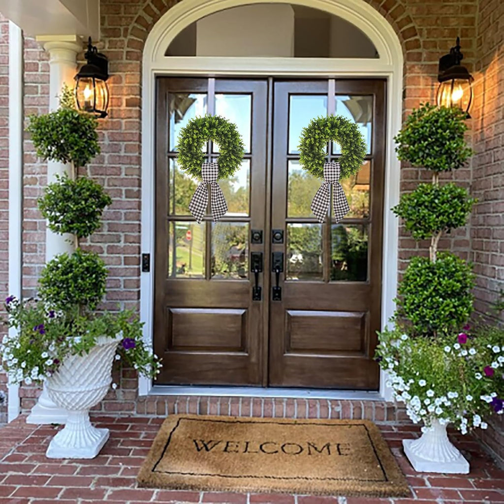 Boxwood Wreaths for Front Door Artificial Green Spring Summer Wreaths Farmhouse Door Hanger,Year Round Door Wreath