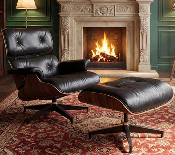 Mid Century Modern Top Grain Leather Chaise Lounge Chair & Ottoman