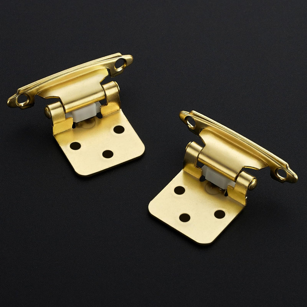 4 Pack 2 Pair Gold Cabinet Hinges, 1/2" Overlay Semi-Concealed Hinges