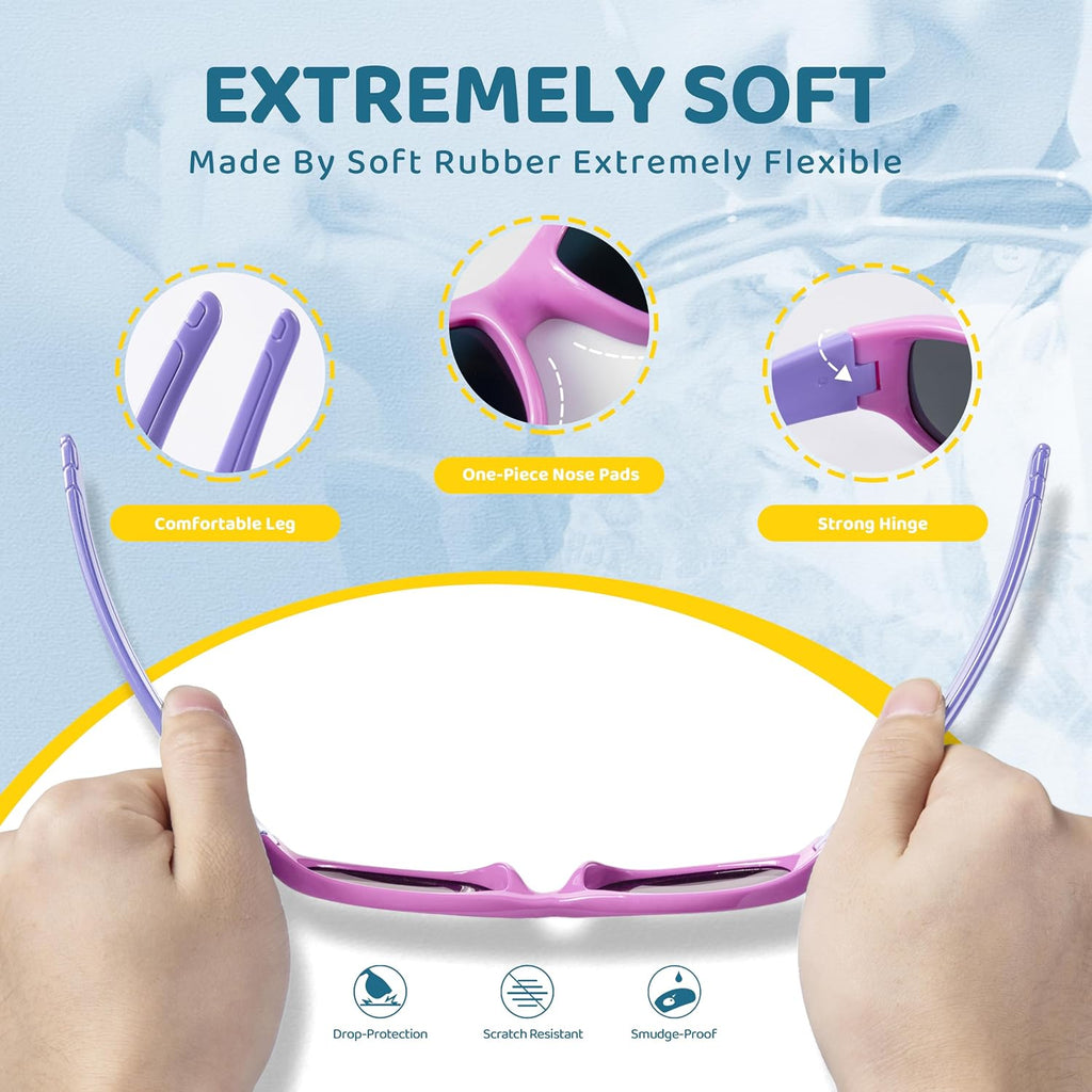 Kids Sunglasses Polarized UV400 TPE with Strap for Boys Girls RBK037