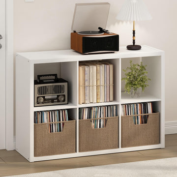 Cubicle Record Player Stand, 6-Cube Vinyl Record Storage, White
