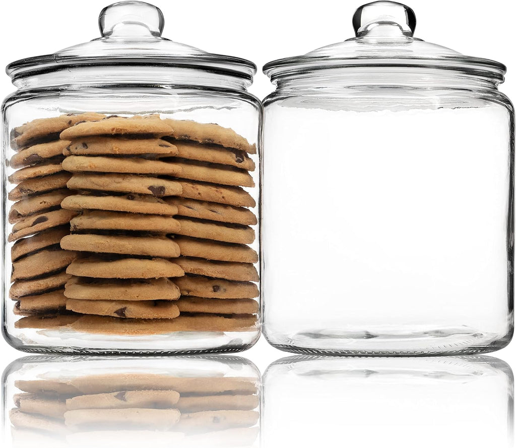 Gallon Glass Cookie Jar - Large Food Storage Container with Airtight Lid - Keep Fresh Flour, Chewy Pet Treats - Set of 2