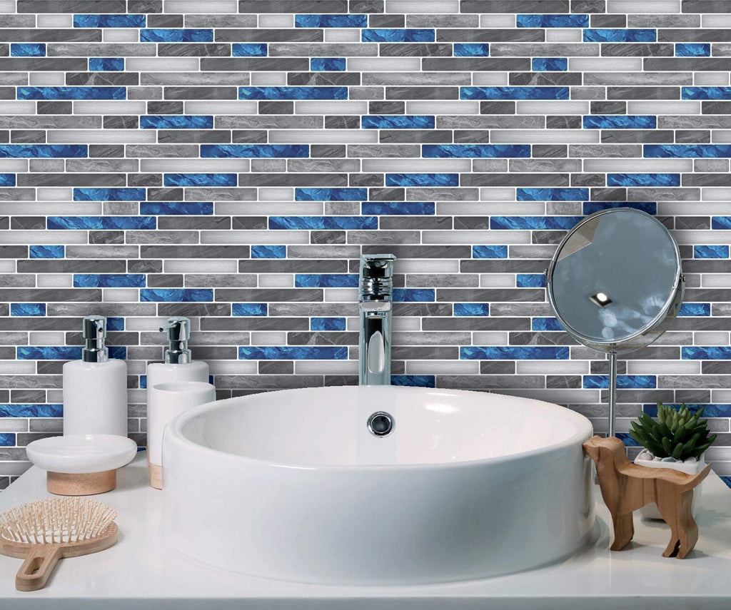 Peel and Stick Stone Wall Tile, 12 x 12 in, 10-Sheet, Blue Marble
