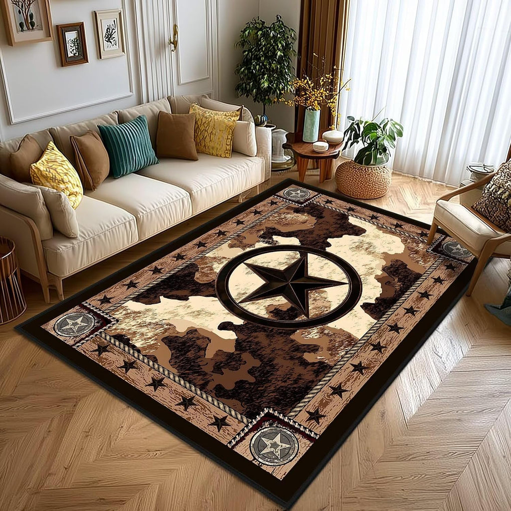 Western Rugs Rustic Area Rug Area Carpets,Texas Star,Brown