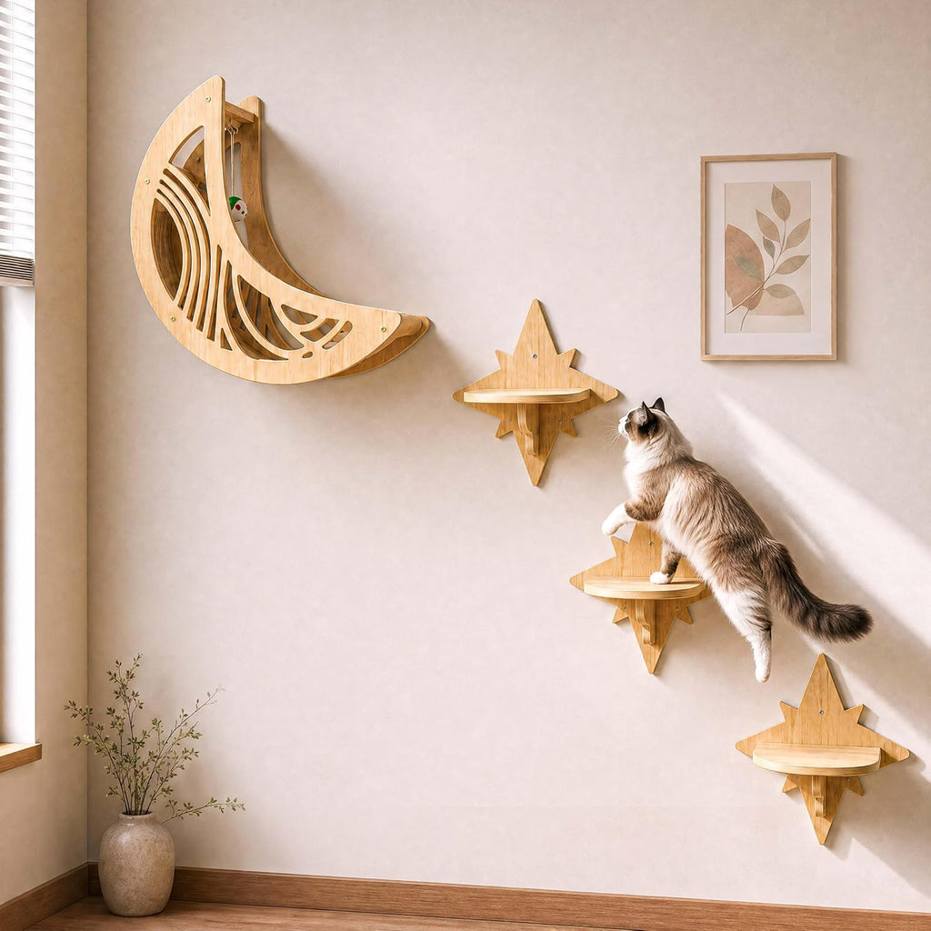 Moon & Star Cat Wall Shelves, Modern Cat Wall Furniture for Indoor Cats