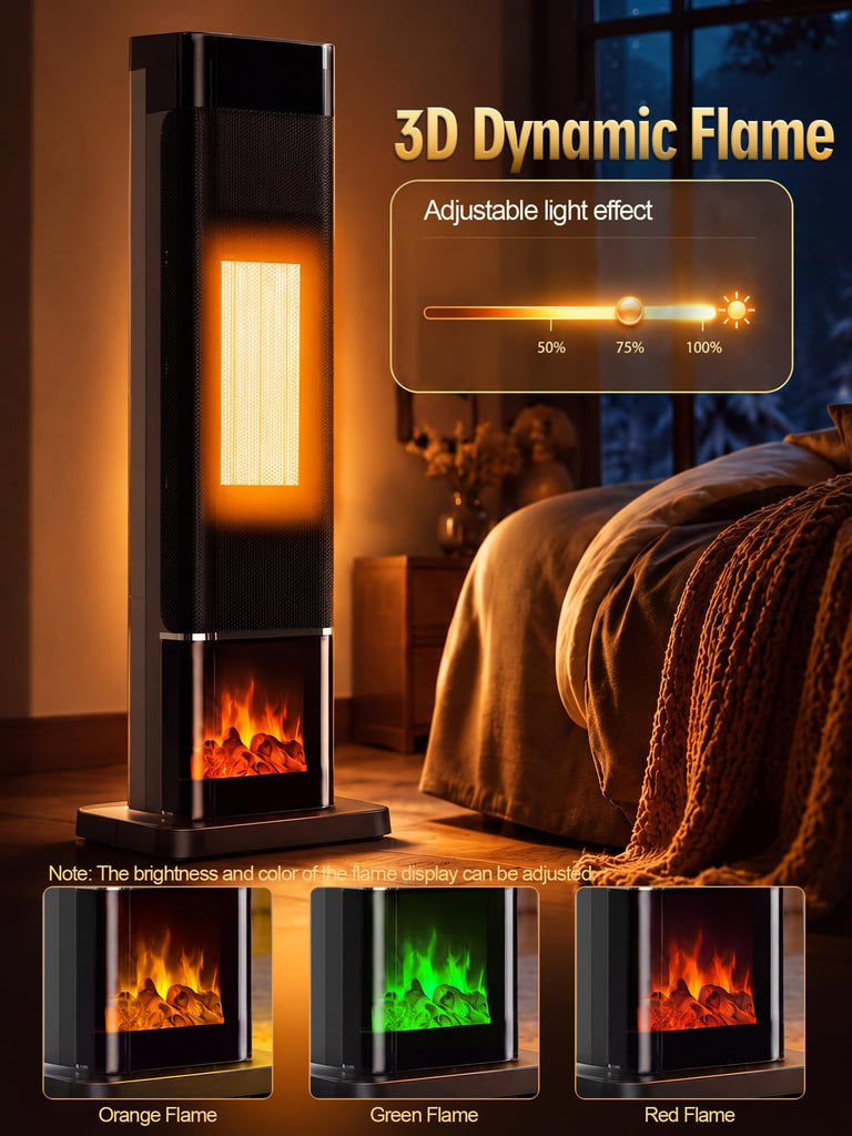 Space Heaters for Indoor Use, 1500W Electric Tower Heater for Large Room with Thermostat, 120° Oscillation&Child