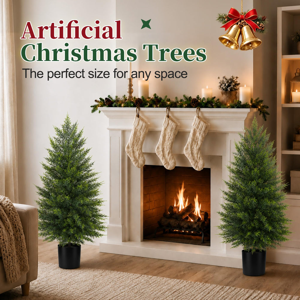 2 Pack 3FT Artificial Topiary Cedar Trees for Outdoor Front Porch