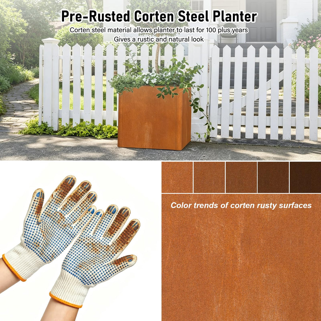 Square Corten Steel Planters 20" L x 20" W x 21" H, Pre-Rusted