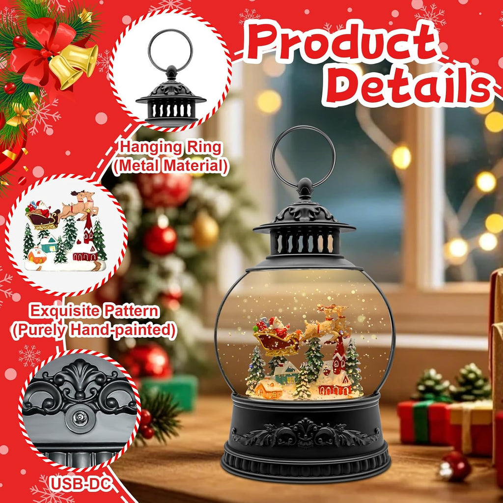 Christmas Snow Globes, Light Up Snow Globe with 6H Music Timer, Auto Snowfall, USB or Battery Powered, Christmas