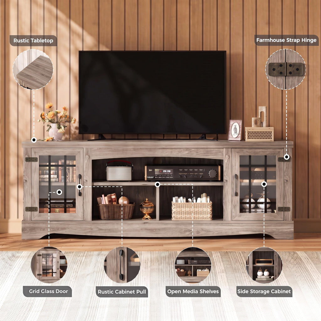 Farmhouse TV Stand for 75 Inch TV, Light Rustic Oak