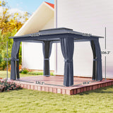 10' x 12' Outdoor Patio Gazebo, Heavy Duty Gazebo Canopy Shelter with Double Roof, Curtains, Netting, Steel Frame