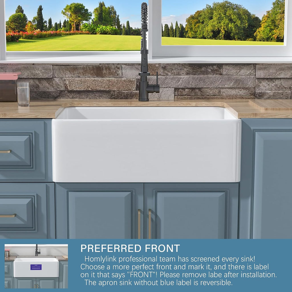30" x 20" Fireclay Apron Front Farmhouse Sink White | Single bowl farm style, Easy to clean, Resistant to stains