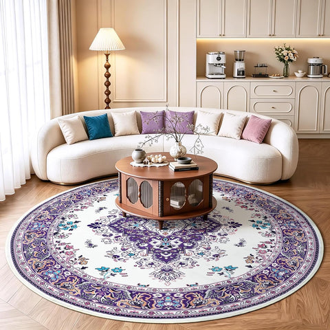Vintage Round Rug 6ft Washable Non Slip Circle Rugs 72inch Indoor Carpet for Bedroom Living Room Din