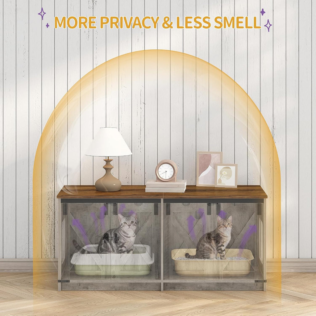 Cat Litter Box Enclosure for 2 Cats, Hidden Litter Box Furniture