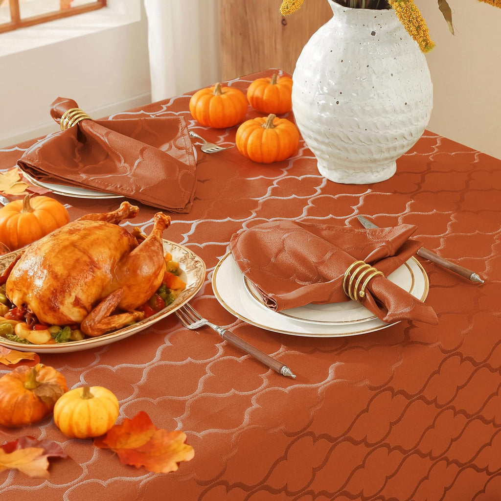 Fall Tablecloth Rectangle, Jacquard, 60" x 102", Brick Red
