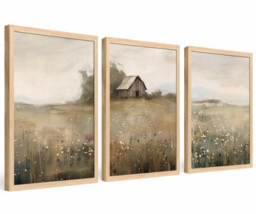 Landscape Wall Art Set of 3, Farmhouse Nature Painting Print