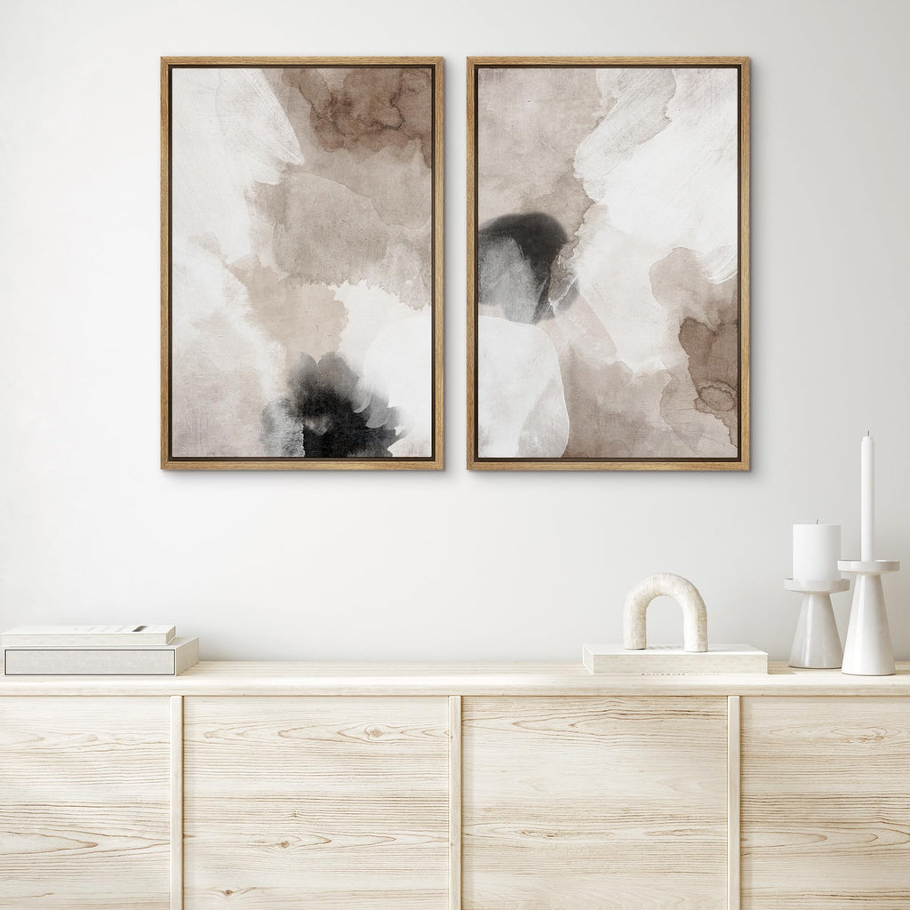Framed Canvas Print Wall Art Set Pastel Grunge Paint Stroke Abstract Shapes Modern Art Decorative Calm/Relax