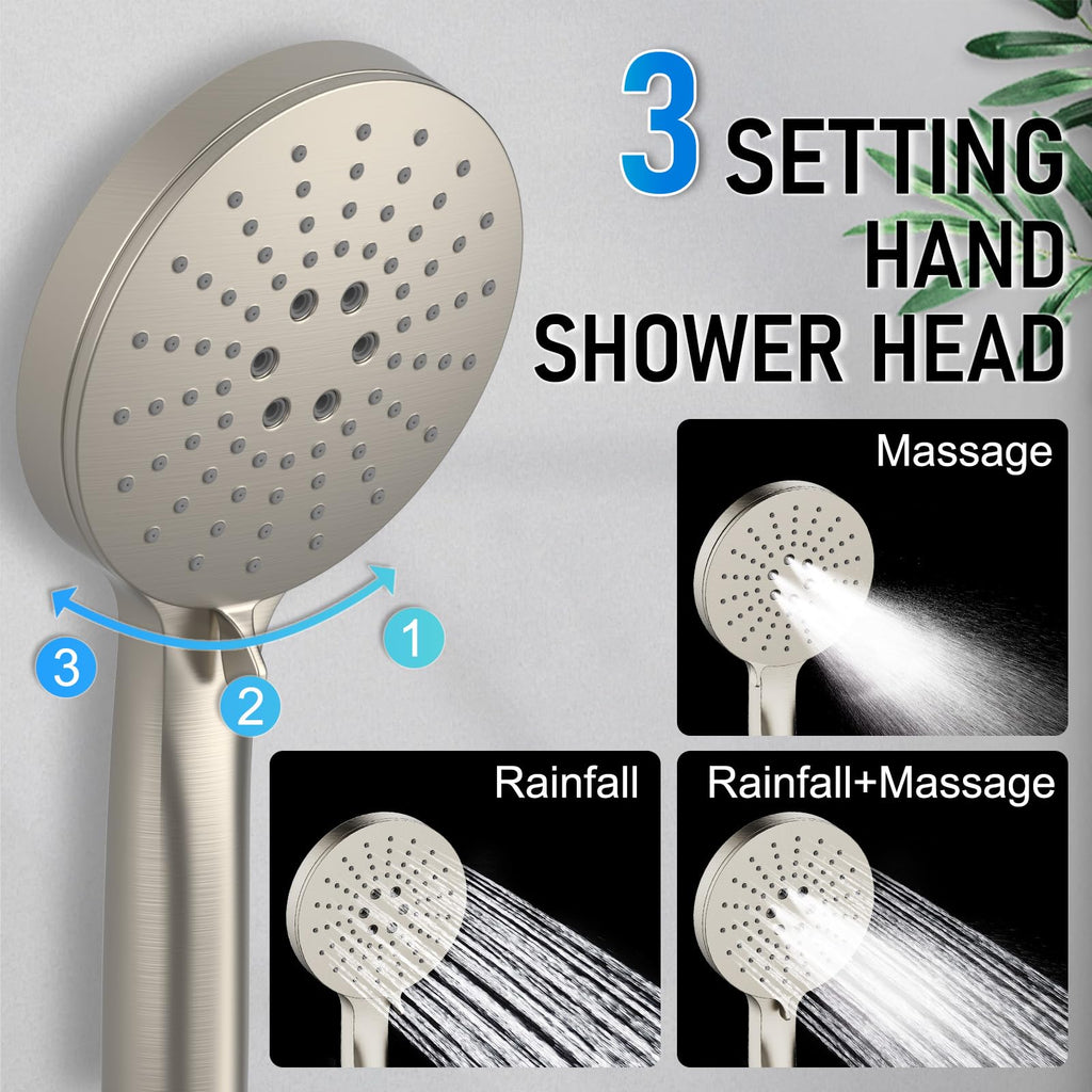 Thermostatic Shower System Wall Mount with 10 Inch Roud Rainfall Shower Head and Handheld,Shower Faucet Mixer Trim