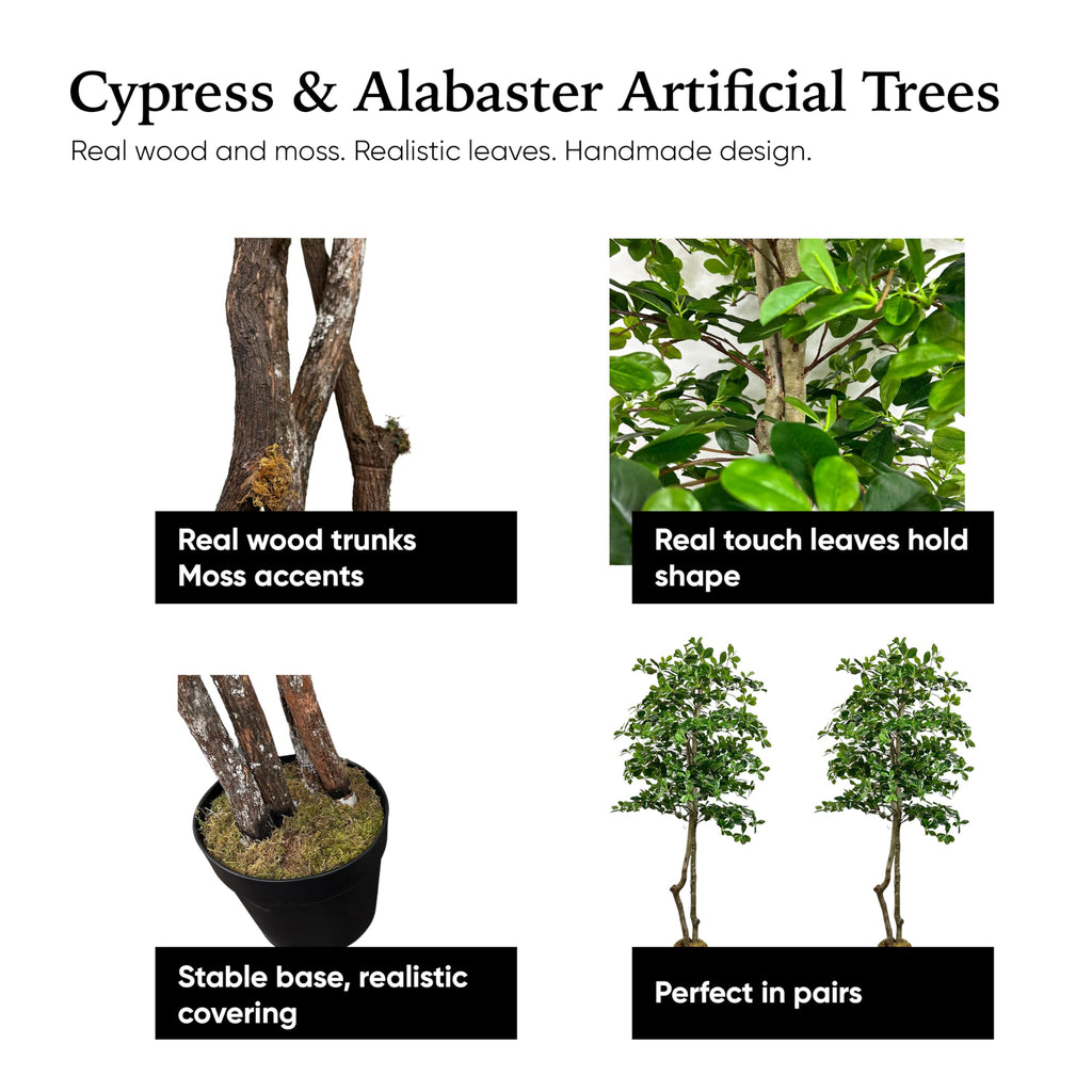 Handmade 6ft Italian Black Olive Leaf Artificial Tree with Ethically Sourced Real Wood Trunks, Hypoallergenic