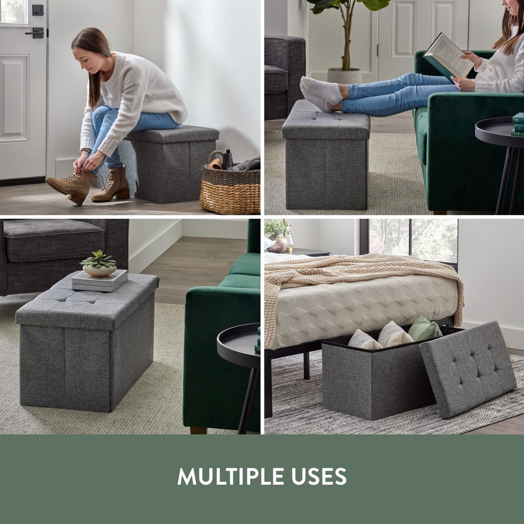 30 Inch Rectangle Storage Ottoman - Buttonless Tufted Ottoman -Foot Rest-Holds 330 lbs, Grey