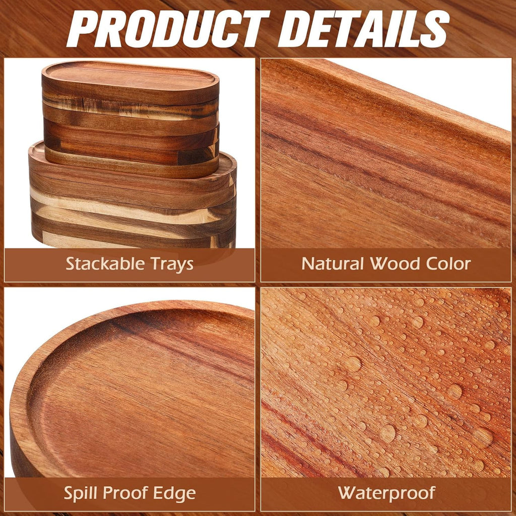 12 Pcs Wood Serving Trays 10 and 12 Inch Charcuterie Boards Oval Wooden Plates Serving Platter Cheese Dinner Plates