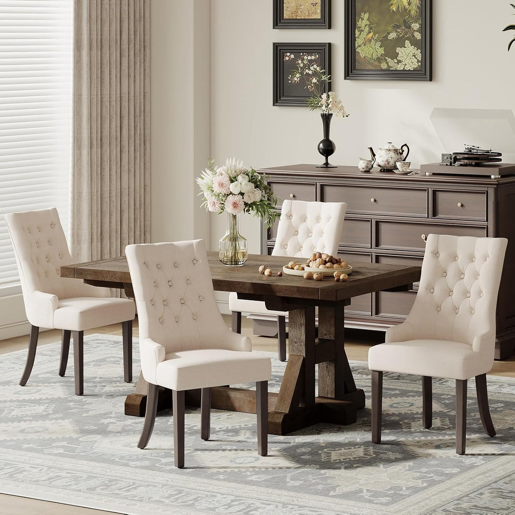 Wingback Upholstered Dining Chairs Set of 4, Fabric Side Dining Room Chairs with Tufted Button, Living Room Chairs