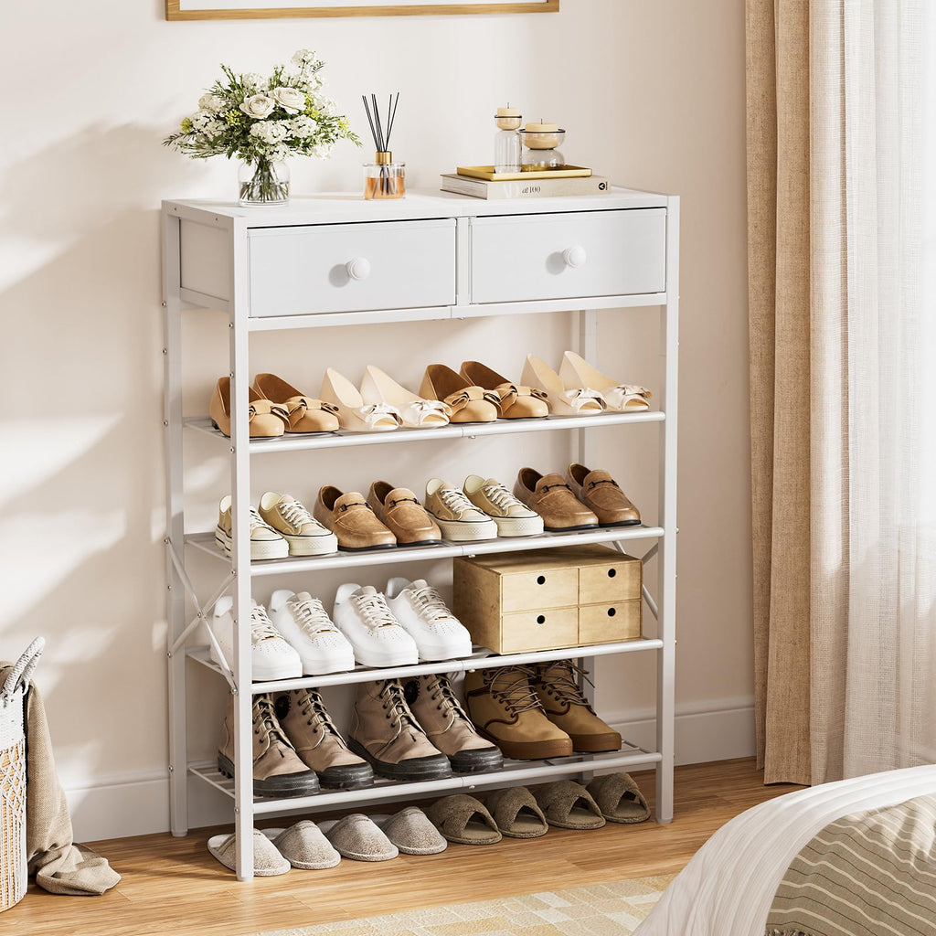 5 Tier Shoe Rack with 2 Drawers, 16-20 Pairs Greige
