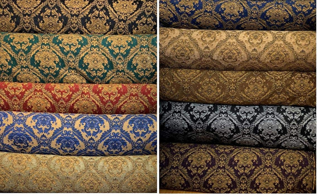 Damask Tapestry Chenille Fabric - Upholstery Fabric, 60" Width - Sold By The Yard (Olive(Sage)/Gold)