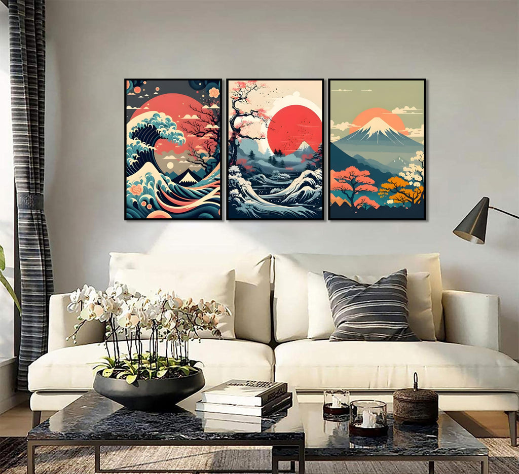 Japanese Landscape Wall Art, Mount Fuji The Great Wave Wall Decor, 16x24 in