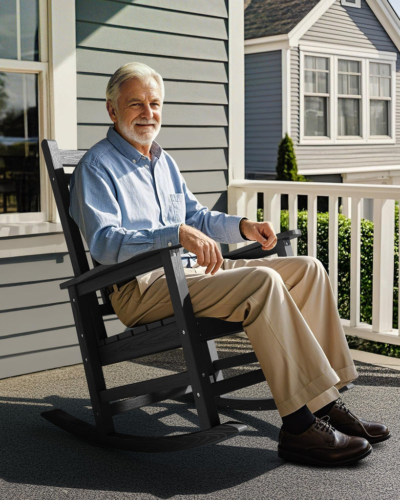 Outdoor Rocking Chair Set of 8, Patio Rocking Chairs for Adults, Grey