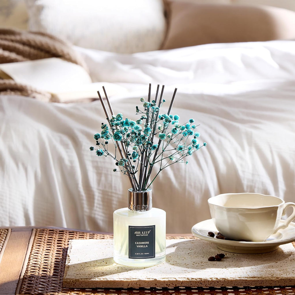 Reed Diffuser Set,3.38 fl oz (100 ml) - Cashmere Vanilla Oil Diffusers with 8 Reed Sticks, Home Fragrance Reed - Set of 8