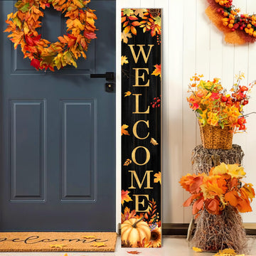 Fall Welcome Porch Sign, Pumpkin Signs for Front Porch, Maples Door Sign Yard, Vertical Wood Sign Standing Front Door