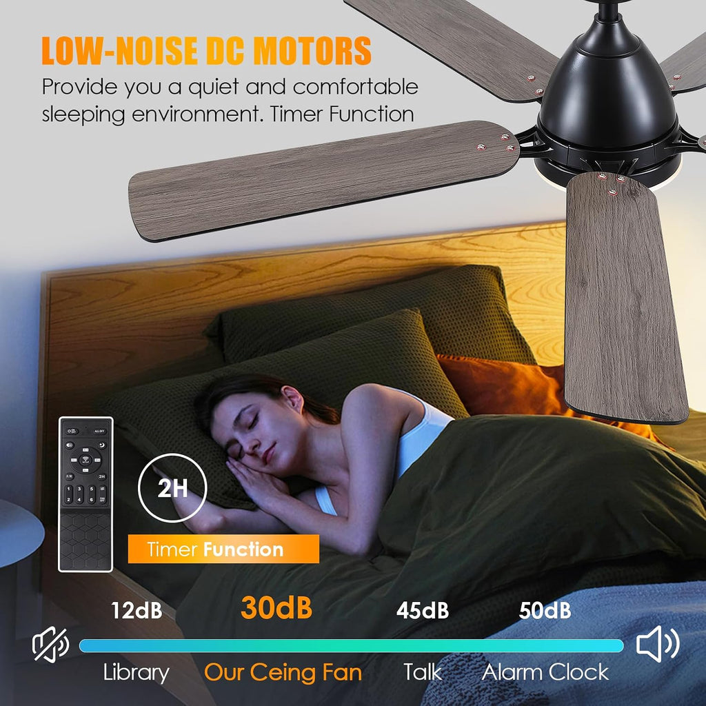 Ceiling Fans with Lights, 52 Inch Low Profile Ceiling Fan with Light and Remote Control,Reversible, 3CCT, Dimmable, Quiet, Black Ceiling Fan for Bedroom Indoor/Outdoor Use A101-B0D8BBWFL3