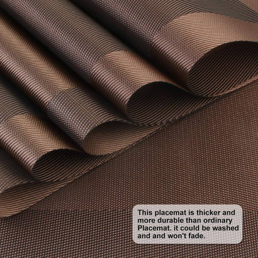 Placemats Set of 6, Durable Woven Vinyl PVC Table Mats (Brown Cross)