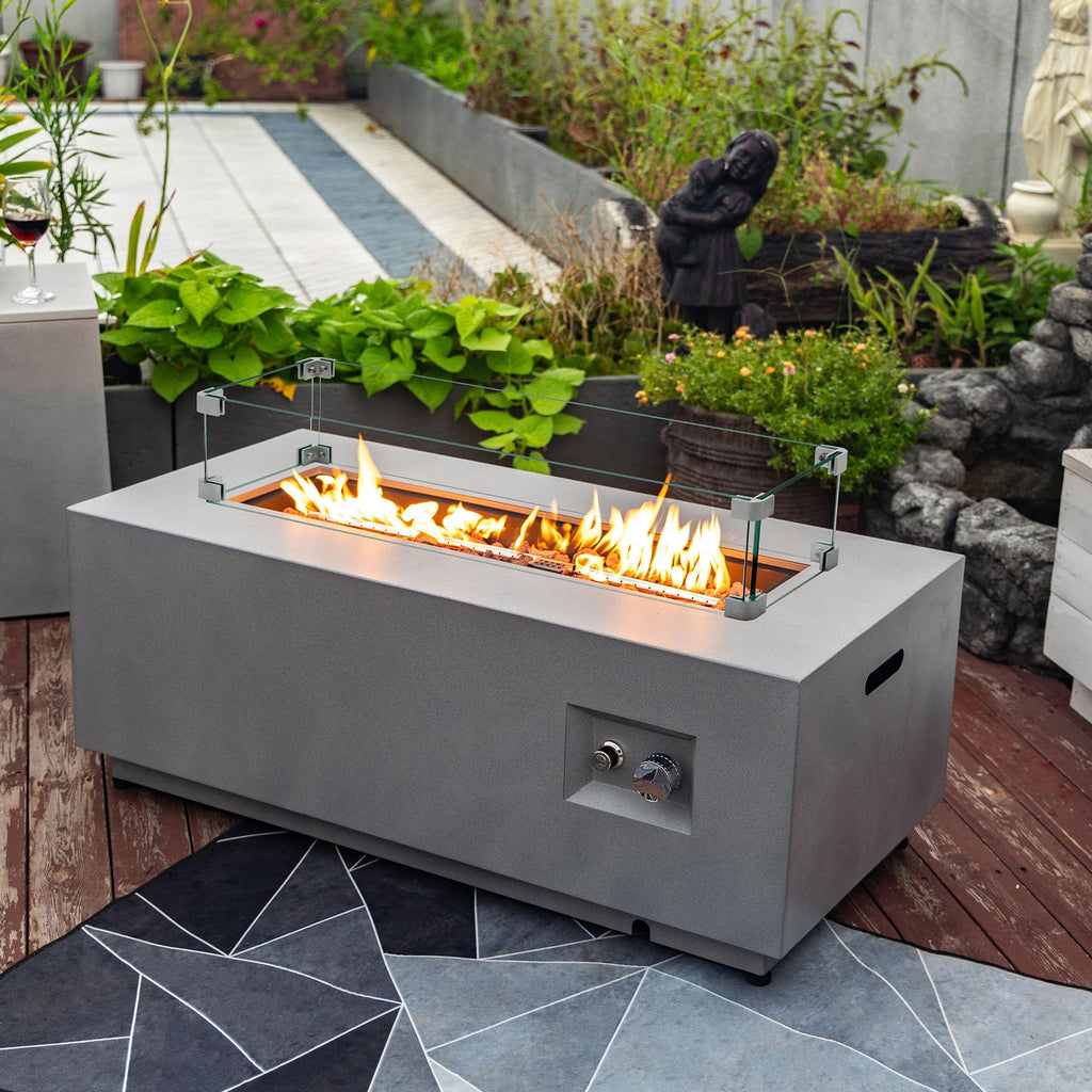 42" Outdoor Propane Fire Pit Table - 50, 000 BTU Rectangular Gas Firepit Table, Grey Commercial-Grade Fireplace with
