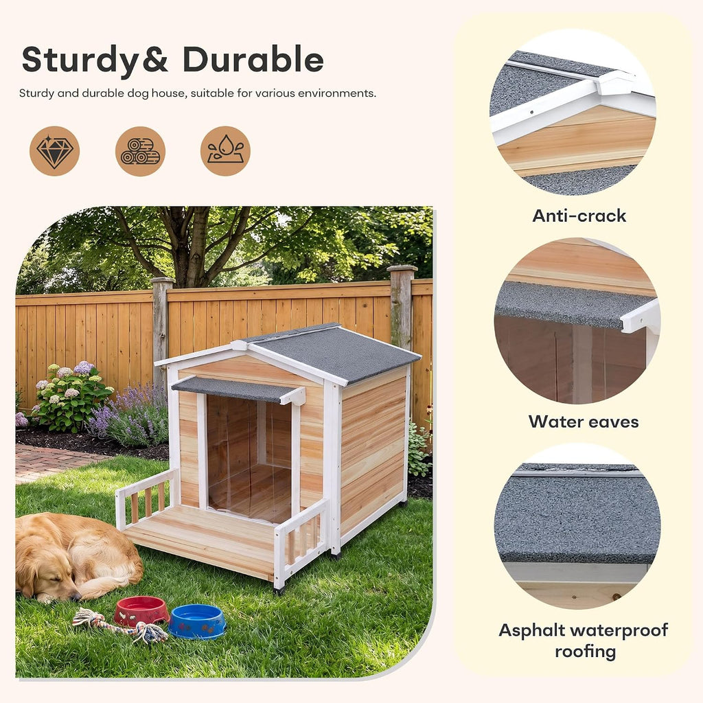 Large Dog House Outdoor Elevated Wooden Dog Kennel with Porch White 43"