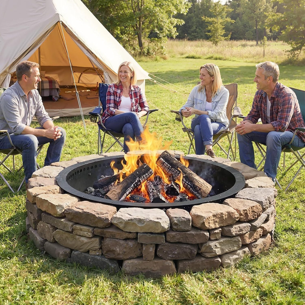 Smokeless Fire Pit Ring, 32 inch Outer/28 inch Inner Outside Fire Pit, Heavy Duty Large Solid Metal Steel Round