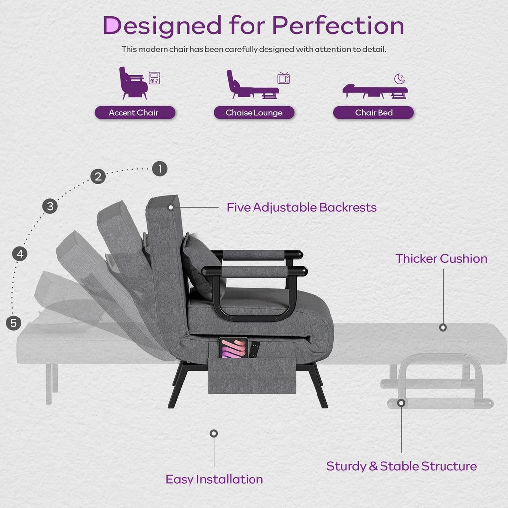 Sleep Chair, Folding Sleeper Chairs for Adults (Dark Grey)