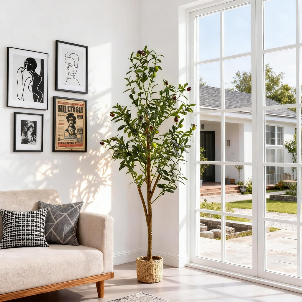 4Ft Artificial Olive Tree with Moss & Basket - Indoor Tall Faux Olive Tree in Planter, Large Fake Olive Silk Tree