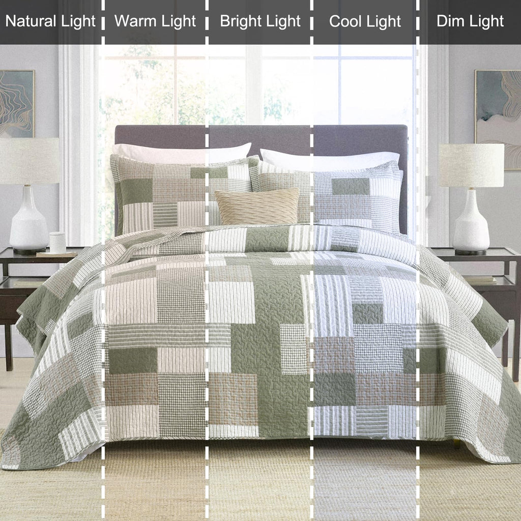 100% Cotton Quilts, Patchwork Plaid Quilt Bedding Set for All Season, Farmhouse Bedspreads Coverlet