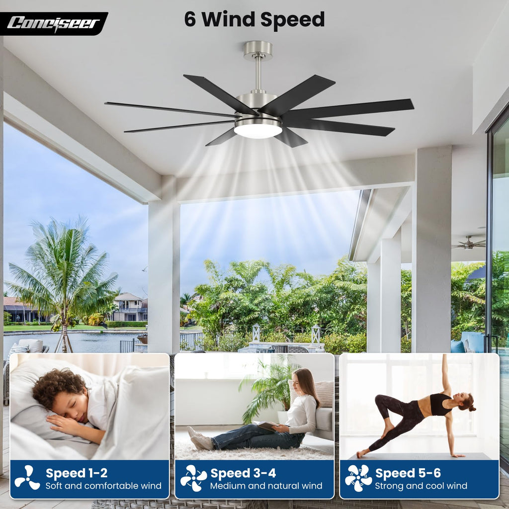 60 Inch Ceiling Fans with Lights and Remote, Dual Color 6 Blades, Bedroom Living Room Office Library Cafe Outdoor