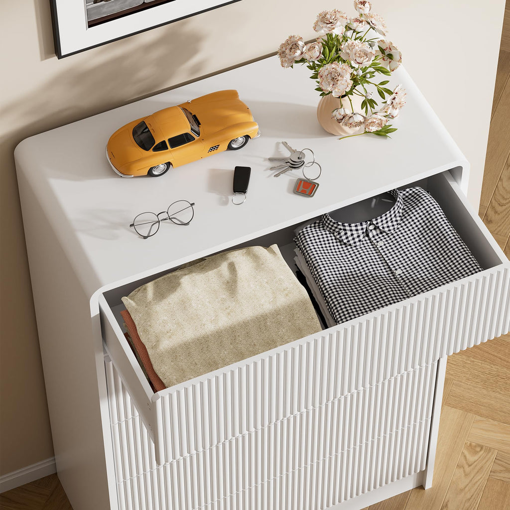 White 5 Drawer, Curved Tall with Push-to-Open Design, Chest of Drawers, 15.7"D x 32"W x 47.2"H