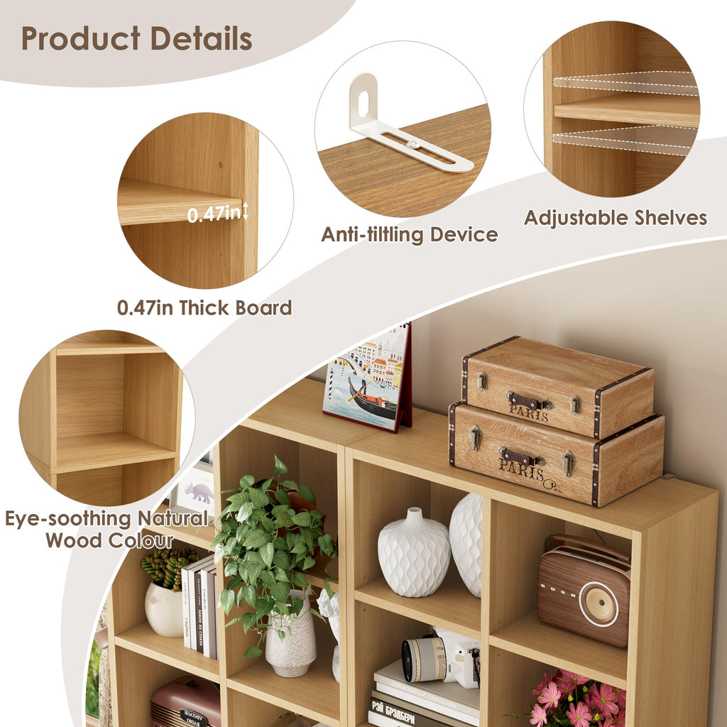 Wood Bookshelf 7-Tier Narrow Bookshelf Tall CD Media Tower Rack