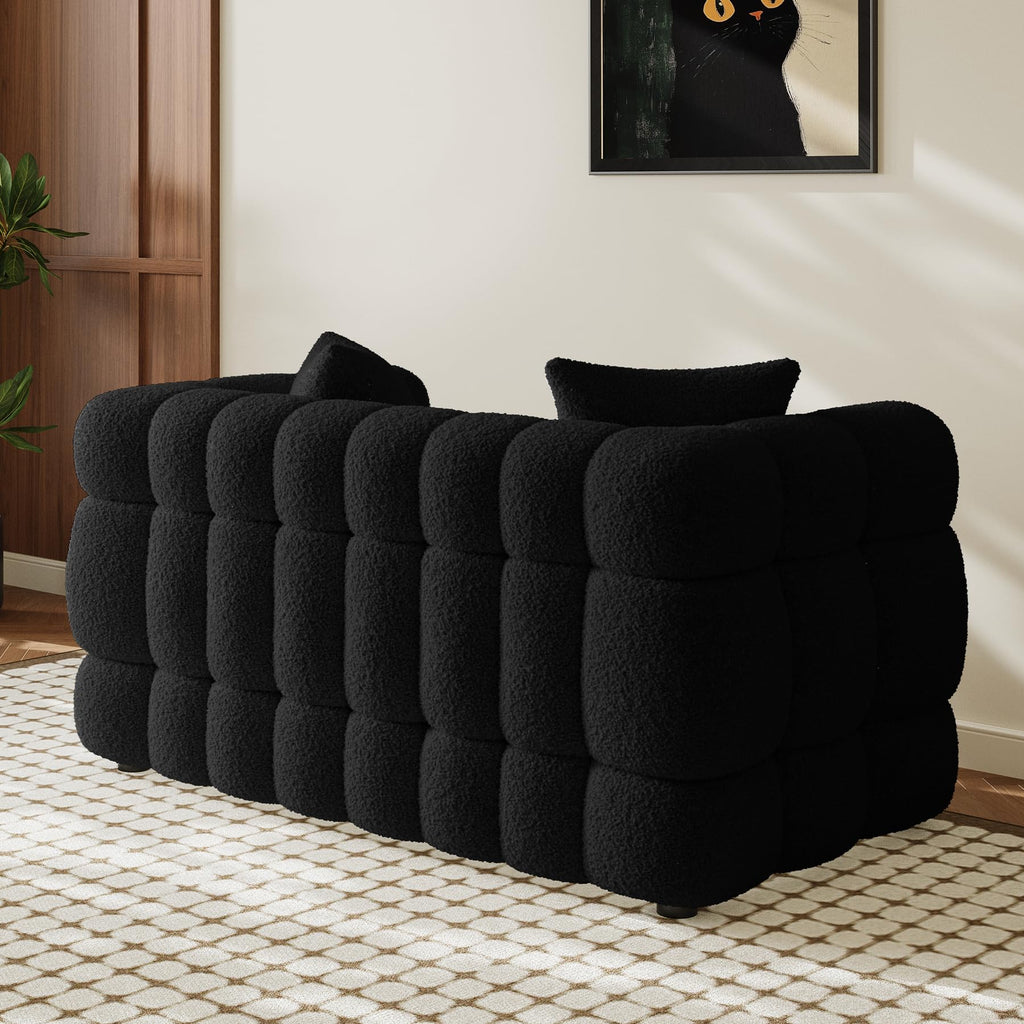 55" Boucle Cloud Loveseat with 2 Pillows, Black