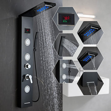Shower Panel Tower System,Rain Shower Head Rainfall black-LED